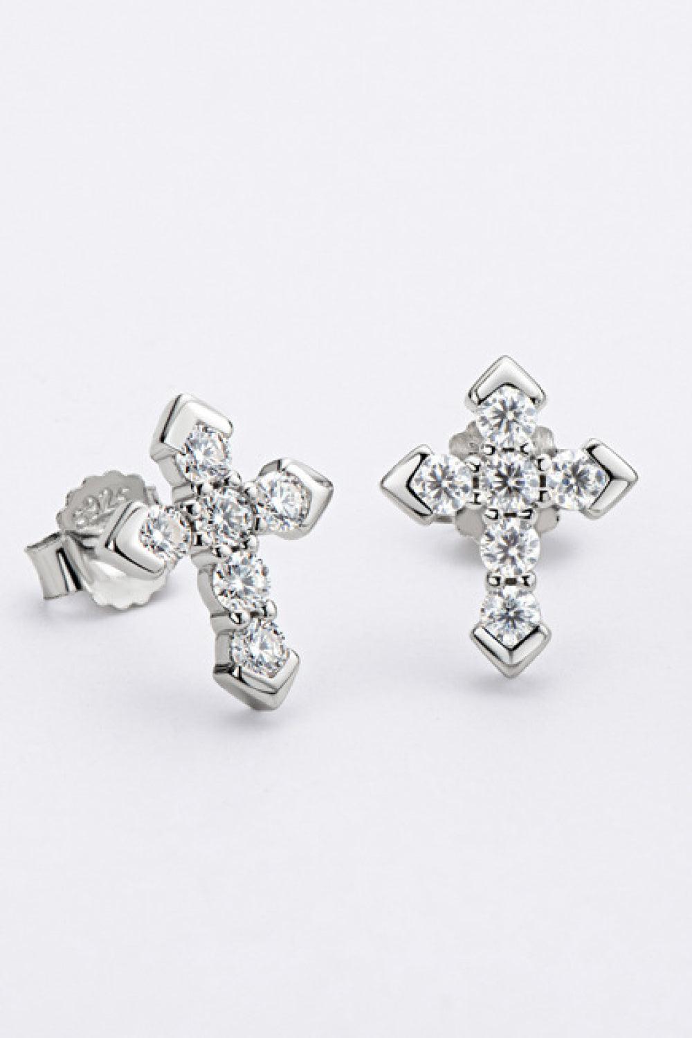 Moissanite Cross Stud Earrings BLUE ZONE PLANET