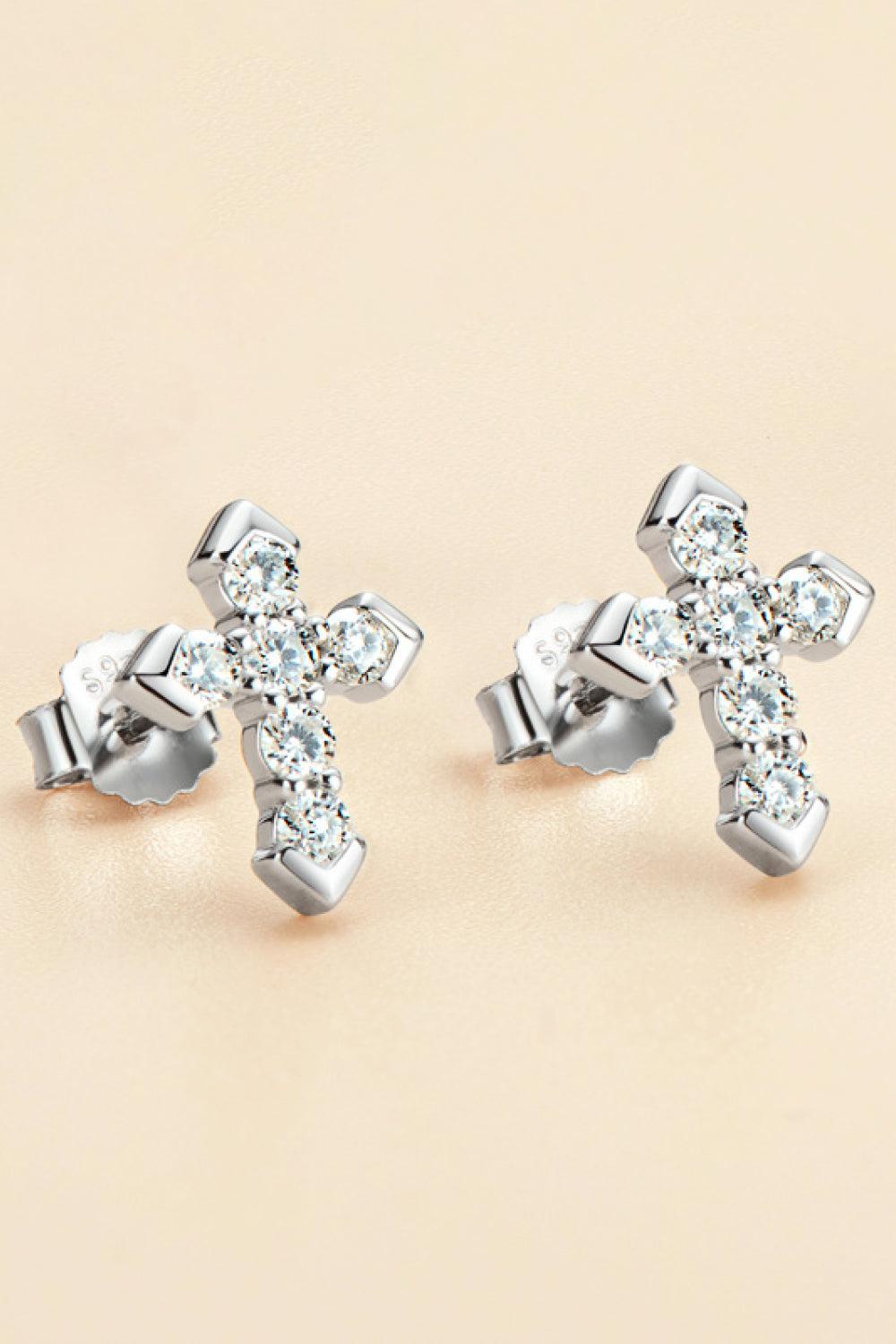 Moissanite Cross Stud Earrings BLUE ZONE PLANET