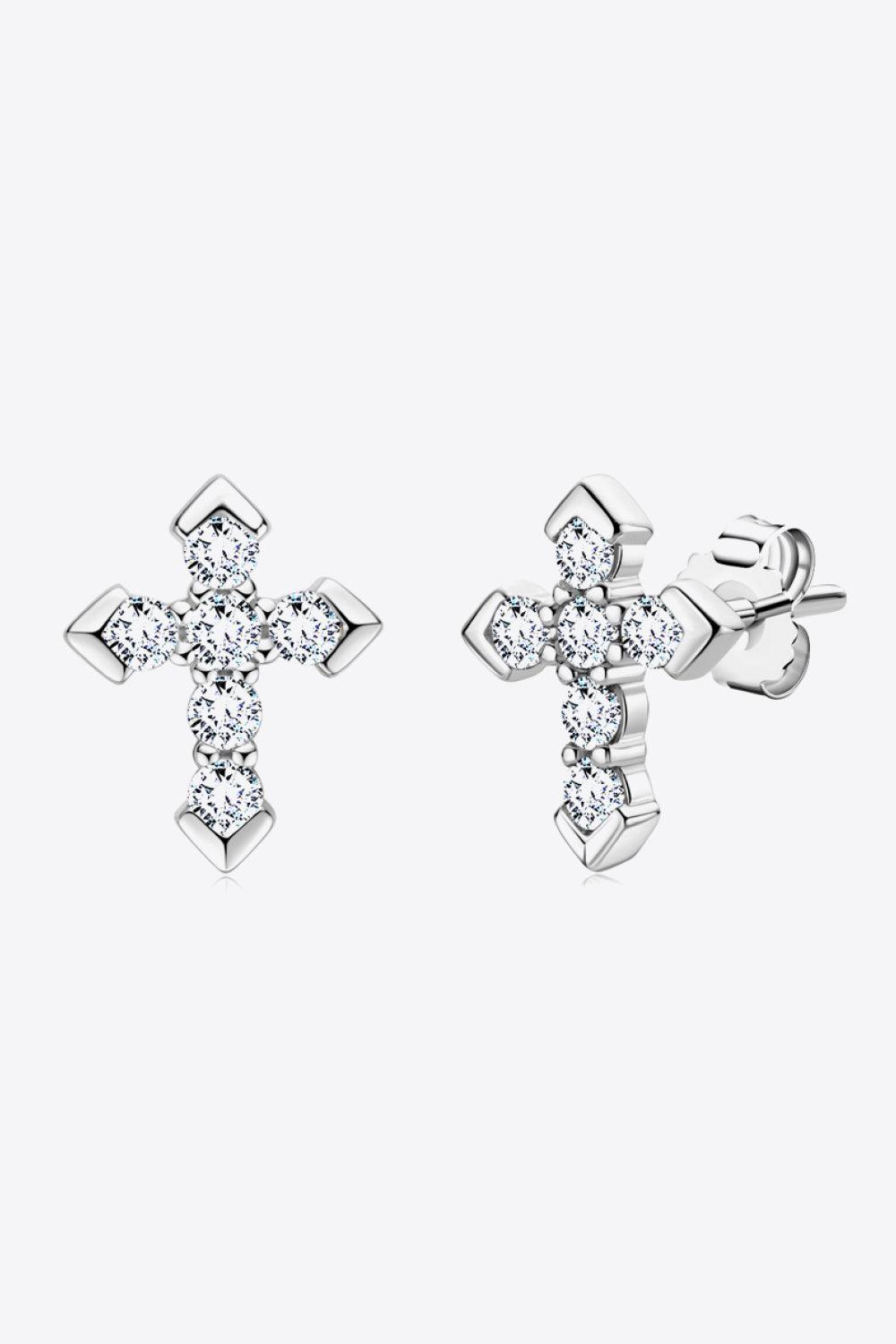 Moissanite Cross Stud Earrings BLUE ZONE PLANET