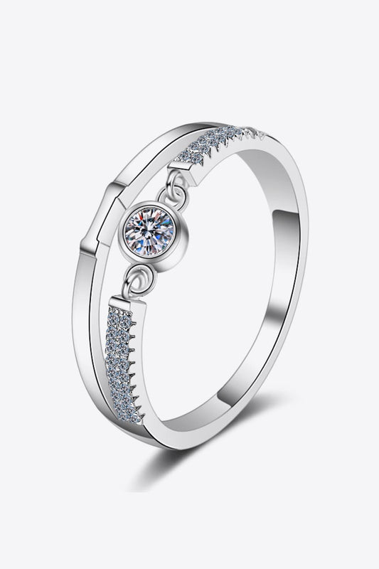 Moissanite Cutout Rhodium-Plated Ring BLUE ZONE PLANET