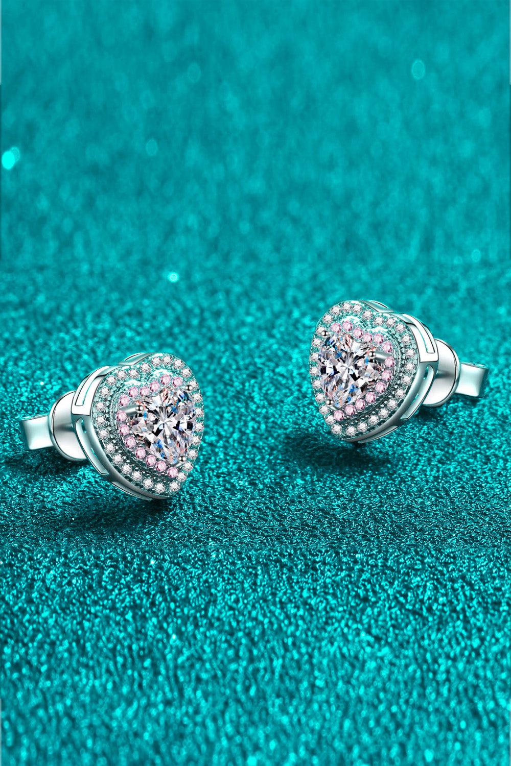 Moissanite Heart-Shaped Stud Earrings BLUE ZONE PLANET