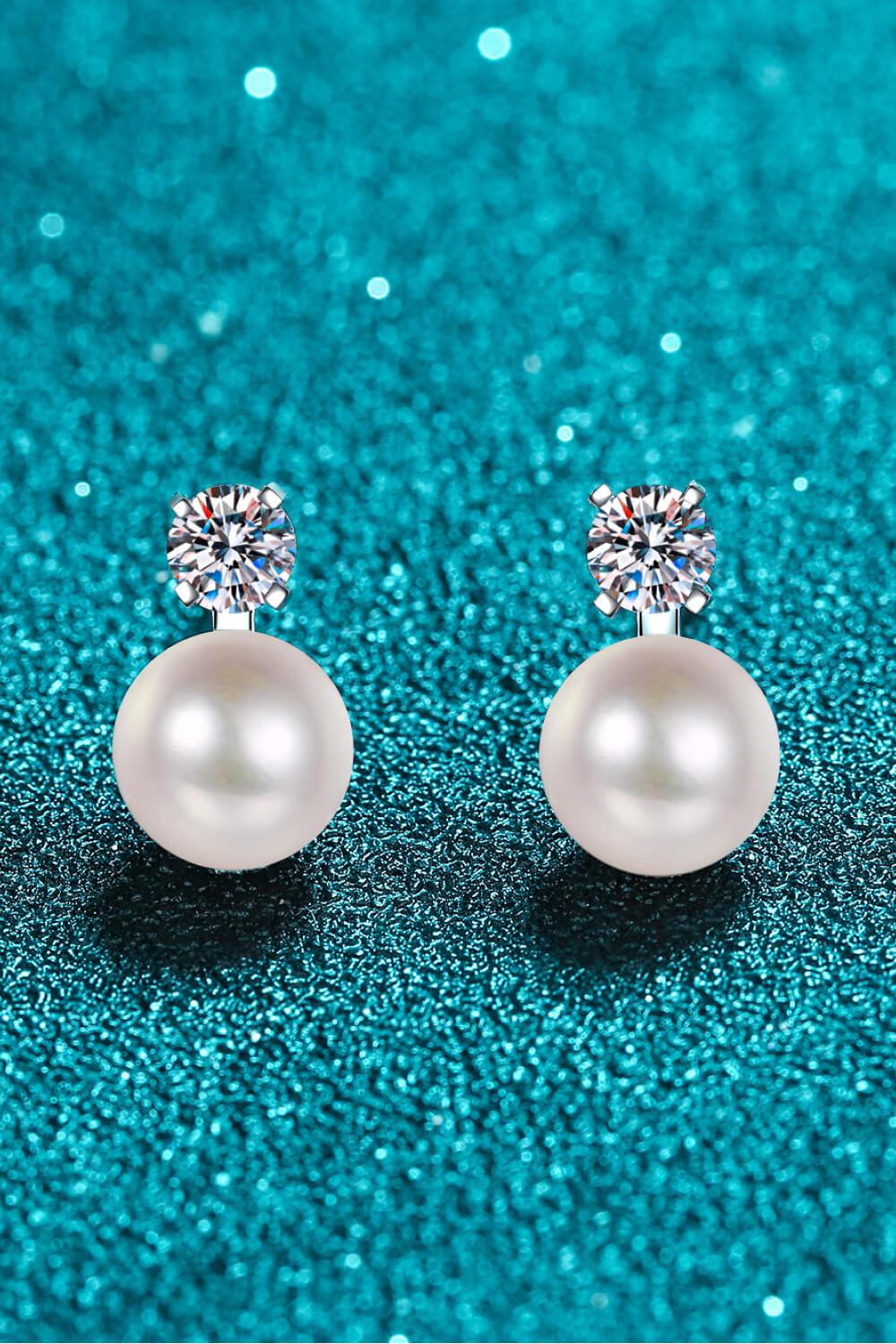 Moissanite Pearl Stud Earrings BLUE ZONE PLANET