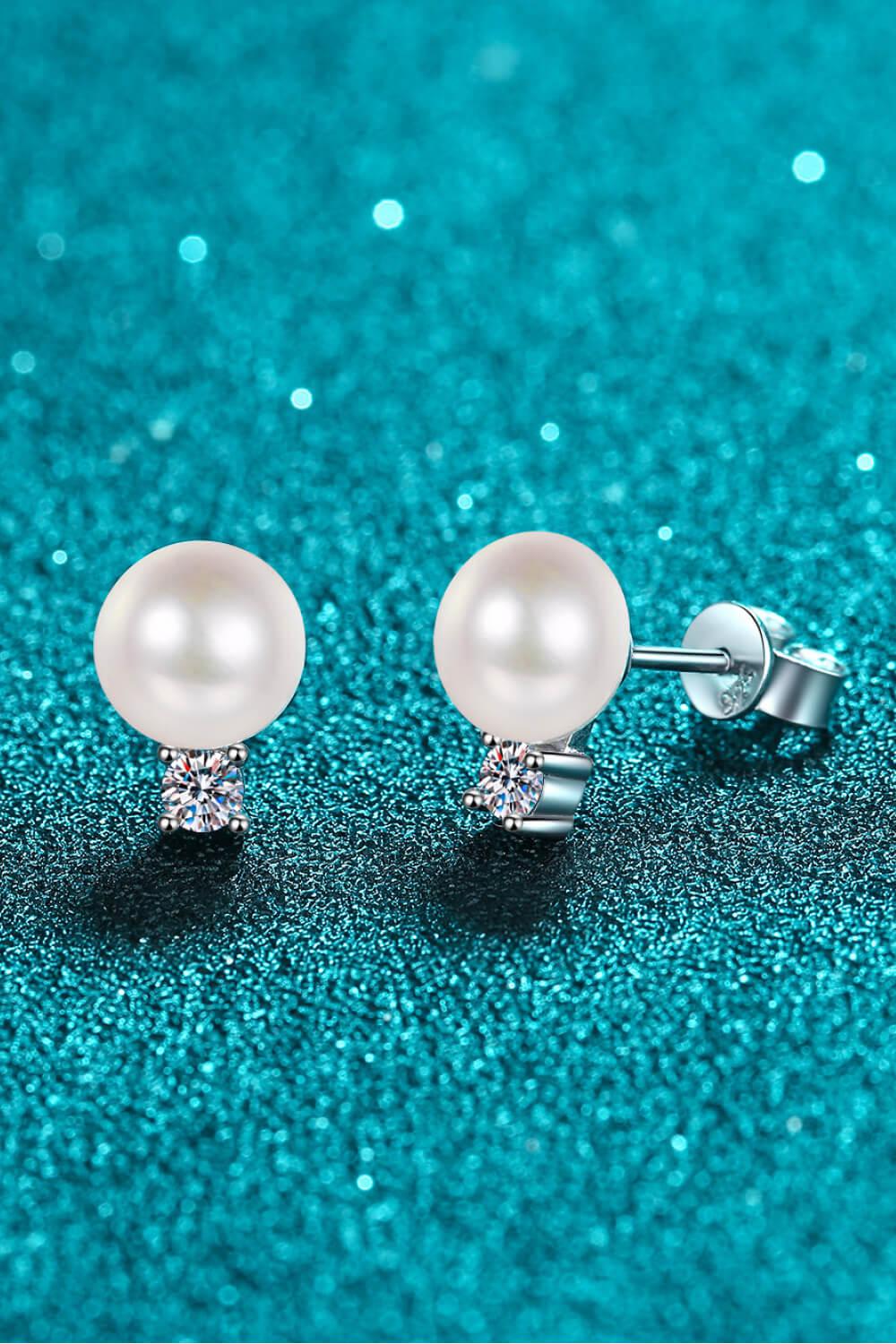 Moissanite Pearl Stud Earrings BLUE ZONE PLANET