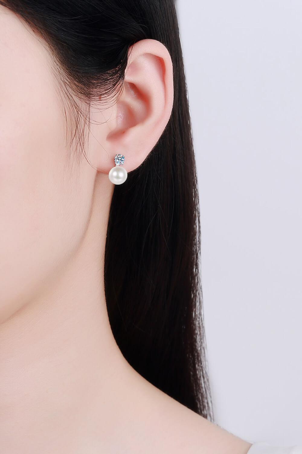Moissanite Pearl Stud Earrings BLUE ZONE PLANET
