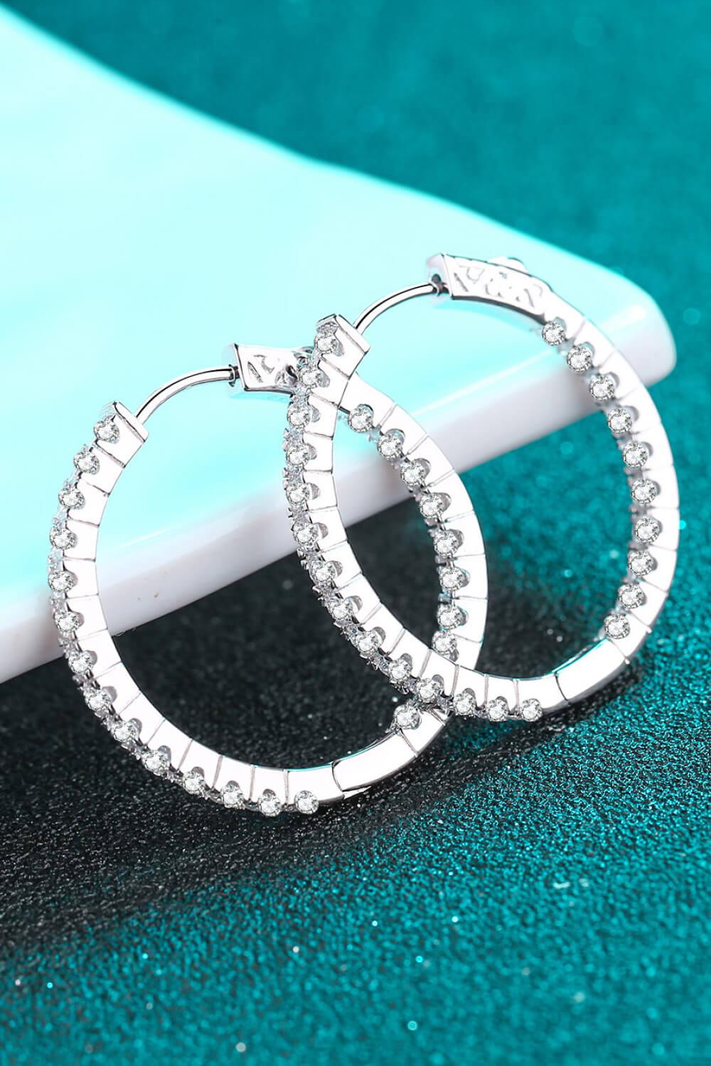 Moissanite Rhodium-Plated Hoop Earrings BLUE ZONE PLANET