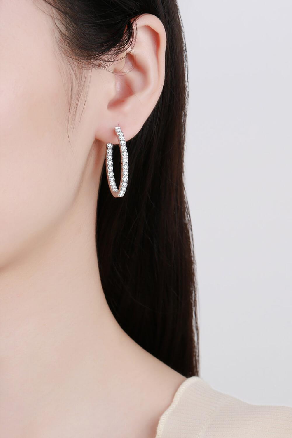 Moissanite Rhodium-Plated Hoop Earrings BLUE ZONE PLANET