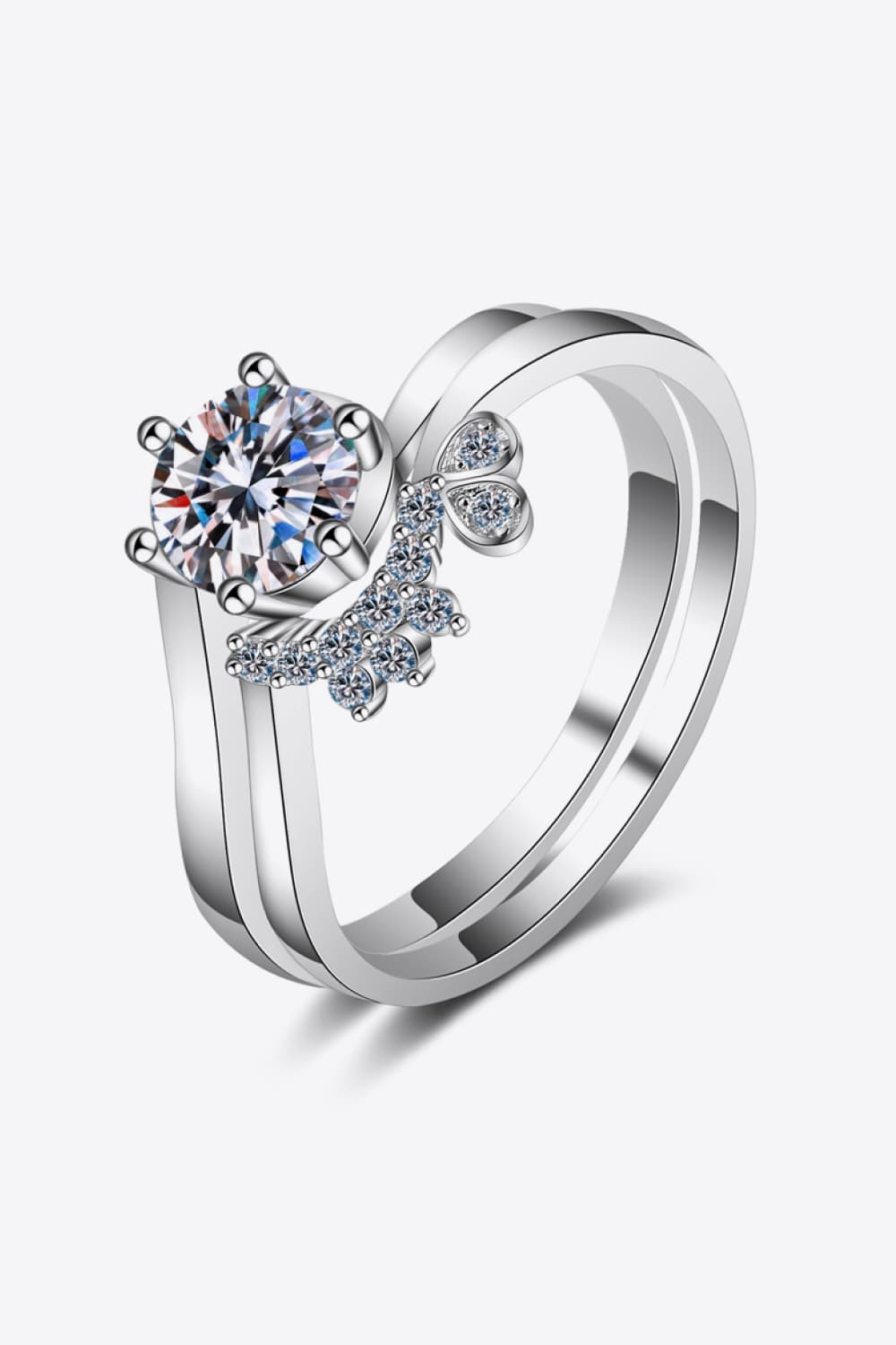 Moissanite Rhodium-Plated Two-Piece Ring Set BLUE ZONE PLANET