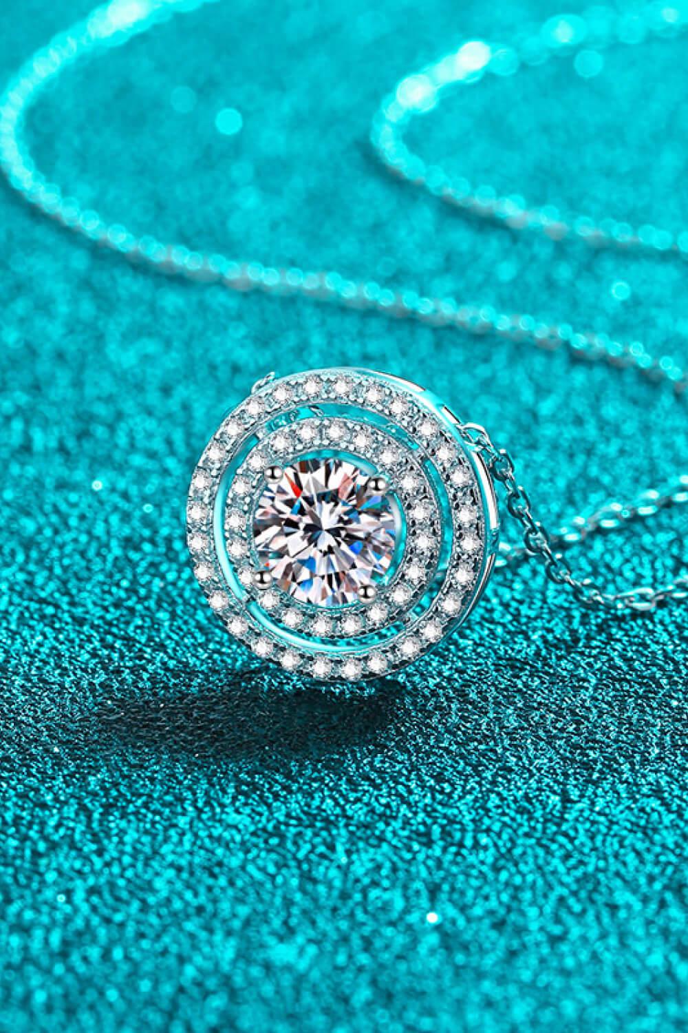 Moissanite Round Pendant Rhodium-Plated Necklace BLUE ZONE PLANET