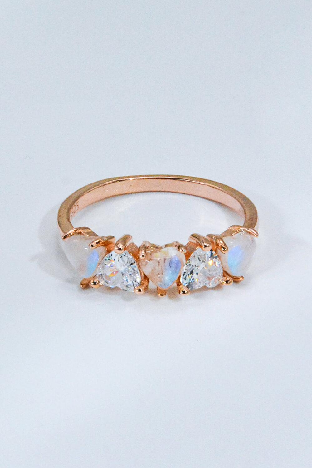 Moonstone and Zircon Heart Ring BLUE ZONE PLANET