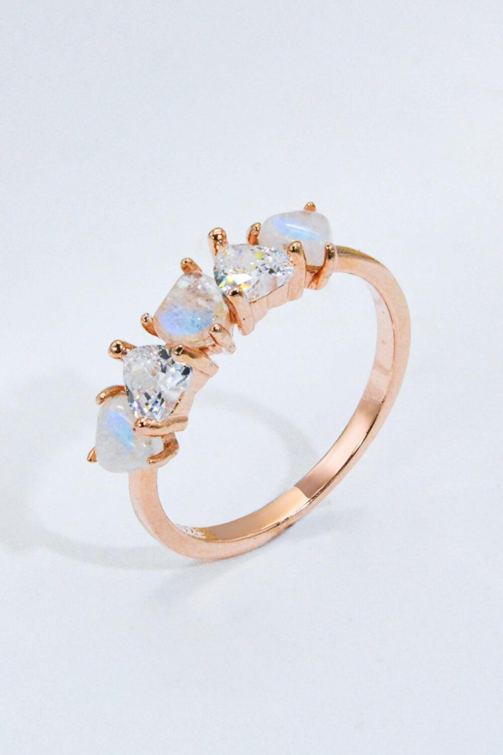 Moonstone and Zircon Heart Ring BLUE ZONE PLANET