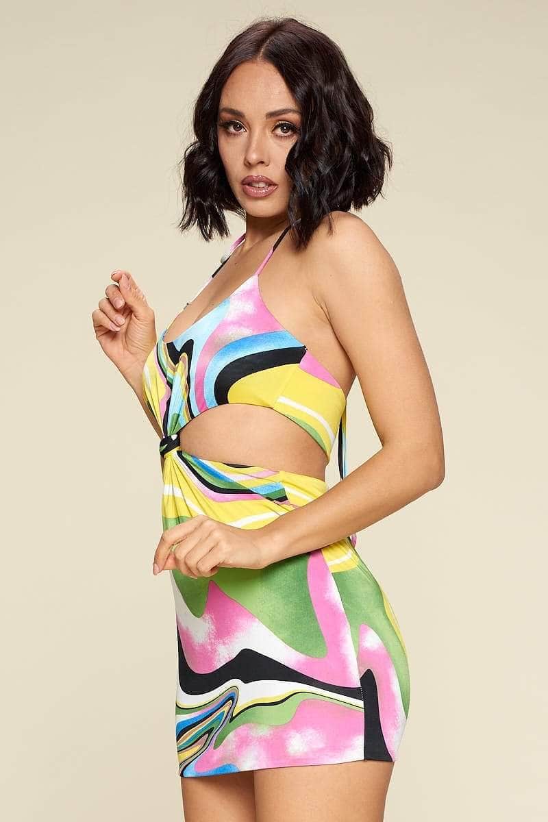 Multi Color Dress With Front Cut Out Blue Zone Planet