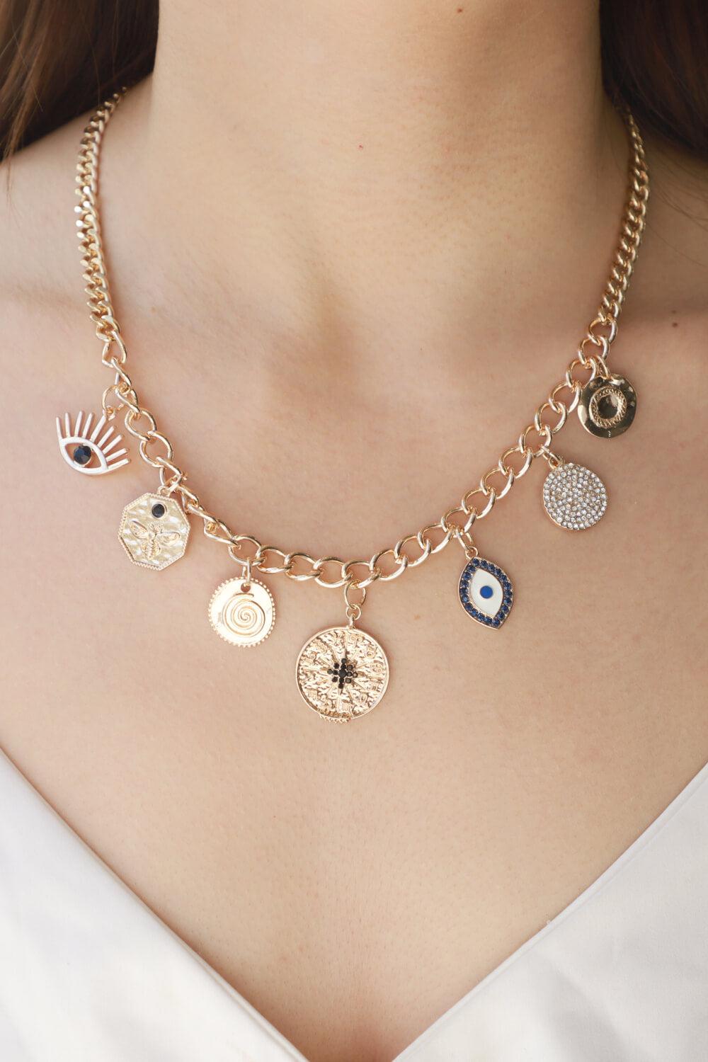 Multi-Pendant Chain Necklace-Necklaces-[Adult]-[Female]-Gold-One Size-2022 Online Blue Zone Planet