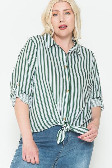 Multi Stripe Side Slit Cotton Shirt-TOPS / DRESSES-[Adult]-[Female]-Blue Zone Planet