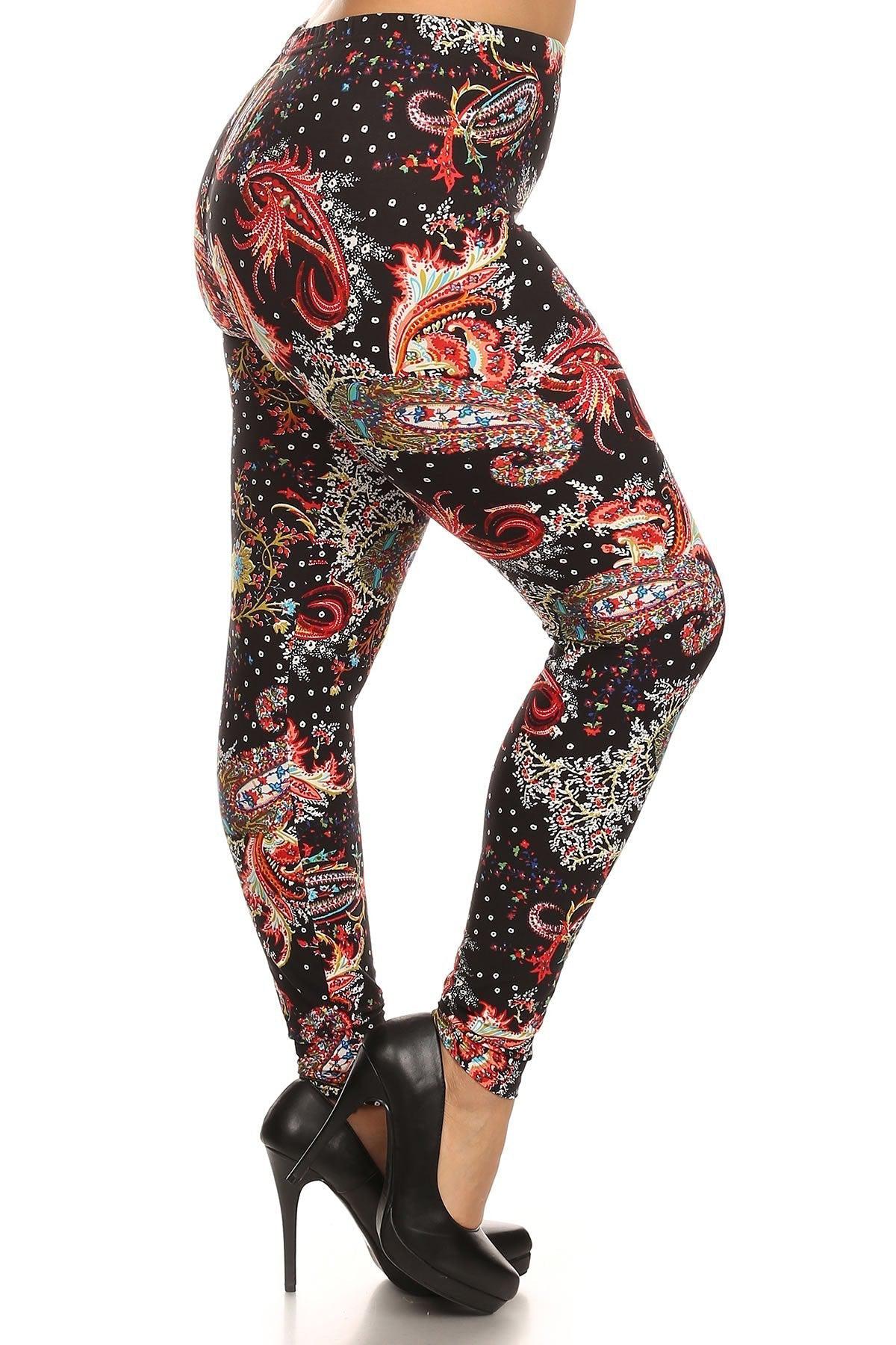 Multi-color Paisley Print, Banded, Full Length Leggings In A Fitted Style With A High Waisted Blue Zone Planet