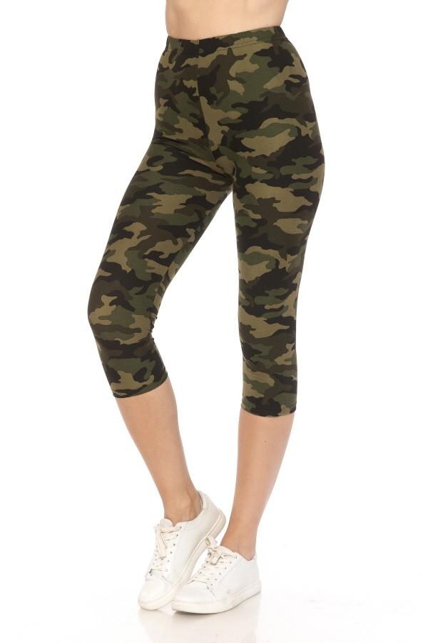 Multi-color Print, Cropped Capri Leggings In A Fitted Style With A Banded High Waist-[Adult]-[Female]-Multi-Blue Zone Planet