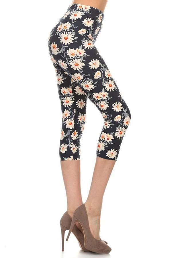 Multi-color Print, Cropped Capri Leggings In A Fitted Style With A Banded High Waist Blue Zone Planet