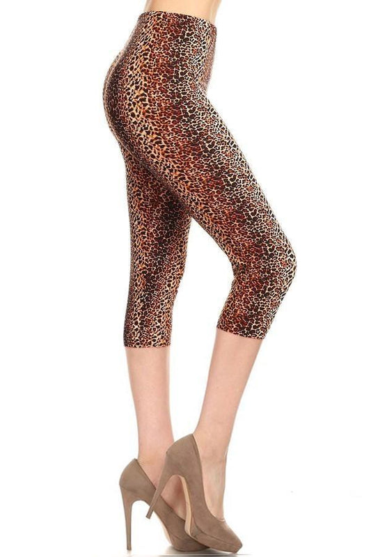 Multi-color Print, Cropped Capri Leggings In A Fitted Style With A Banded High Waist. Blue Zone Planet