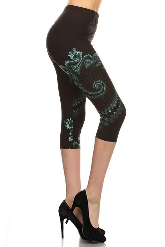 Multi-color Print, Cropped Capri Leggings In A Fitted Style With A Banded High Waist.-TOPS / DRESSES-[Adult]-[Female]-Multi-Blue Zone Planet