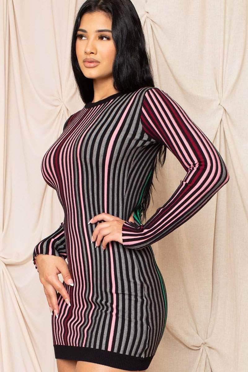Multi-color Striped Ribbed Dress Blue Zone Planet