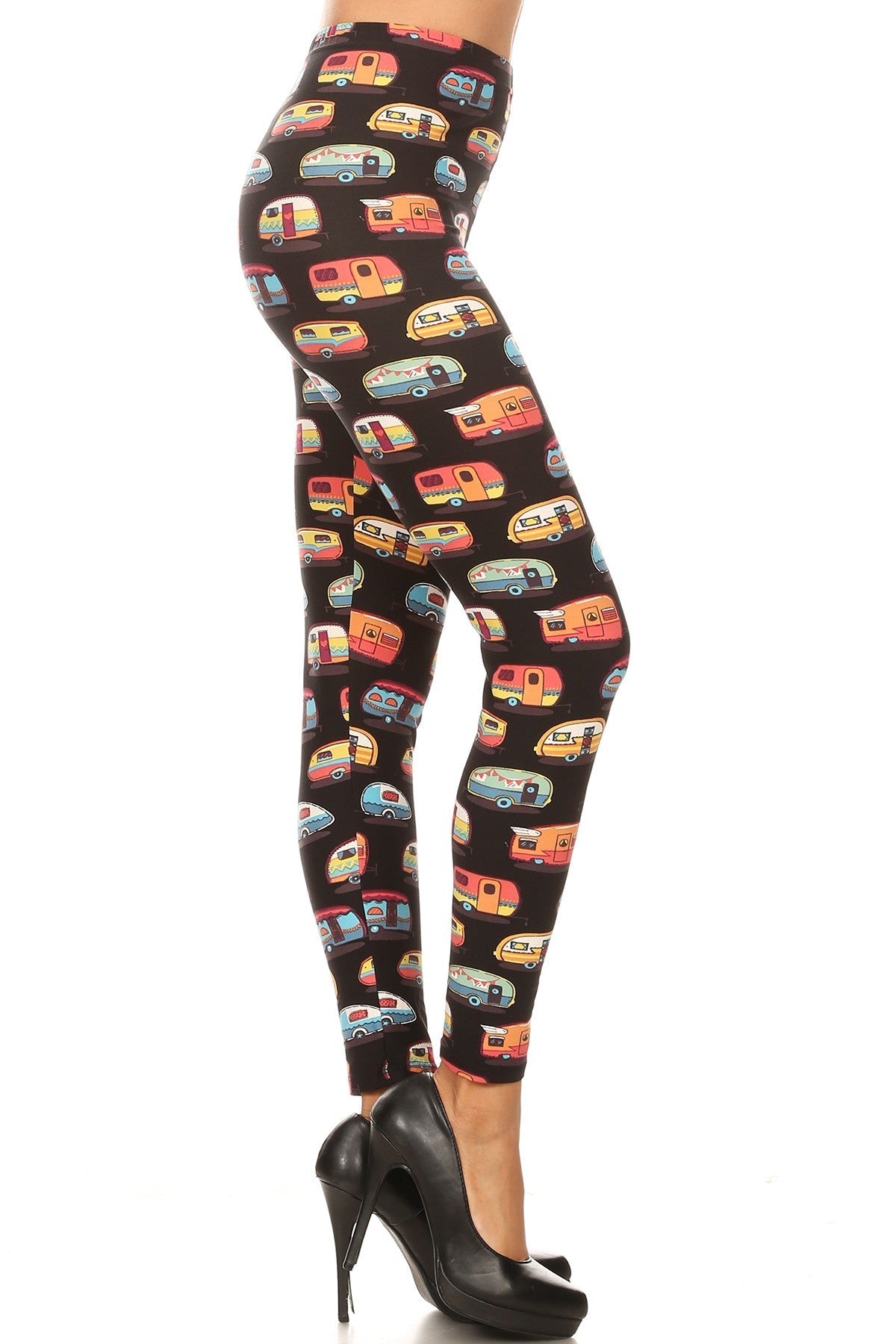 Multicolored Campers Printed, High Waisted Leggings In A Fit Style, With An Elastic Waistband Blue Zone Planet