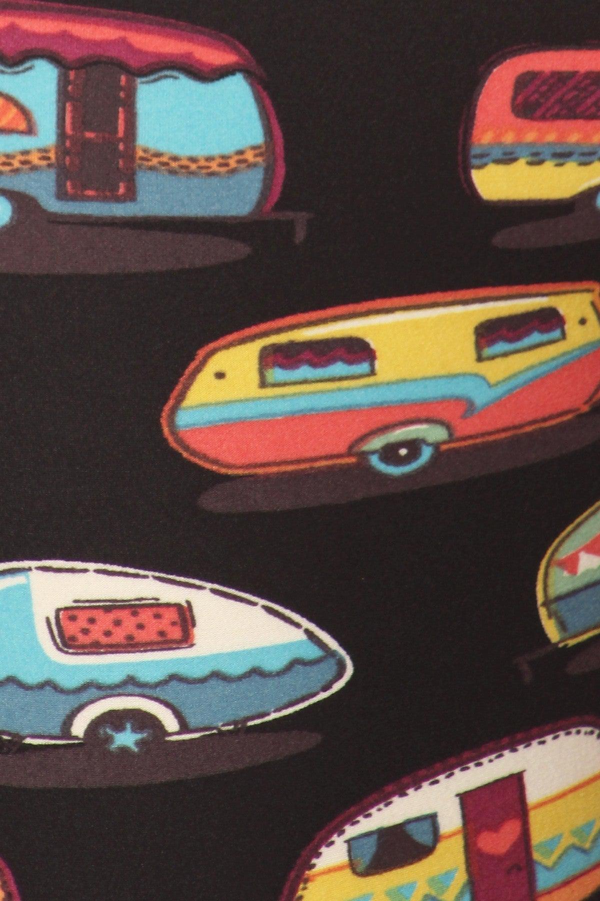 Multicolored Campers Printed, High Waisted Leggings In A Fit Style, With An Elastic Waistband Blue Zone Planet