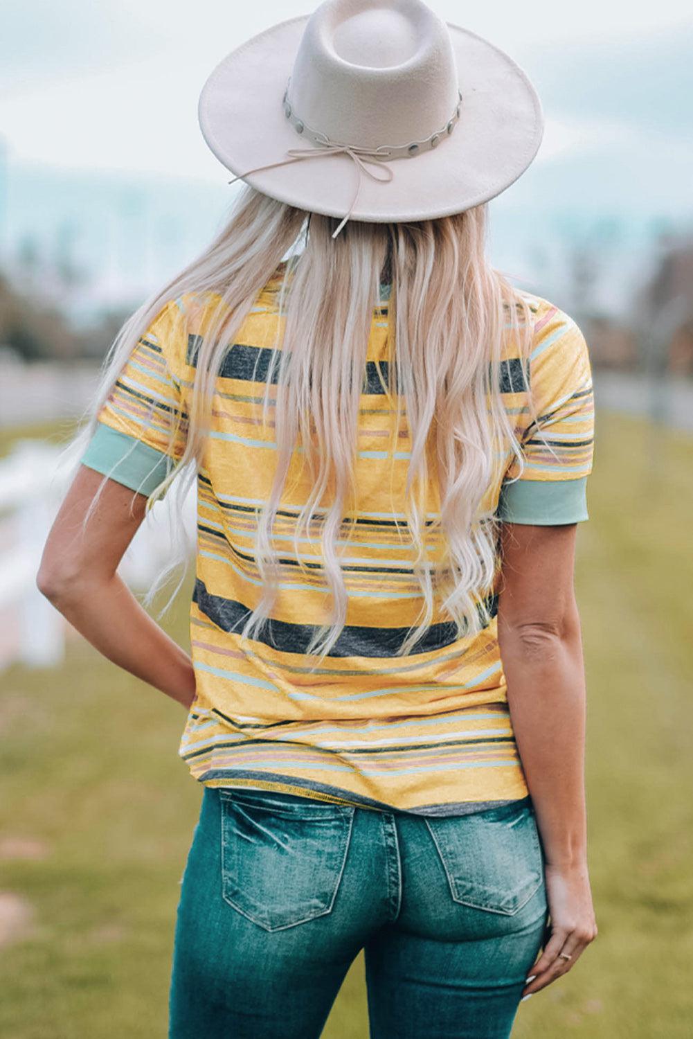 Multicolored Striped Round Neck Tee Shirt BLUE ZONE PLANET
