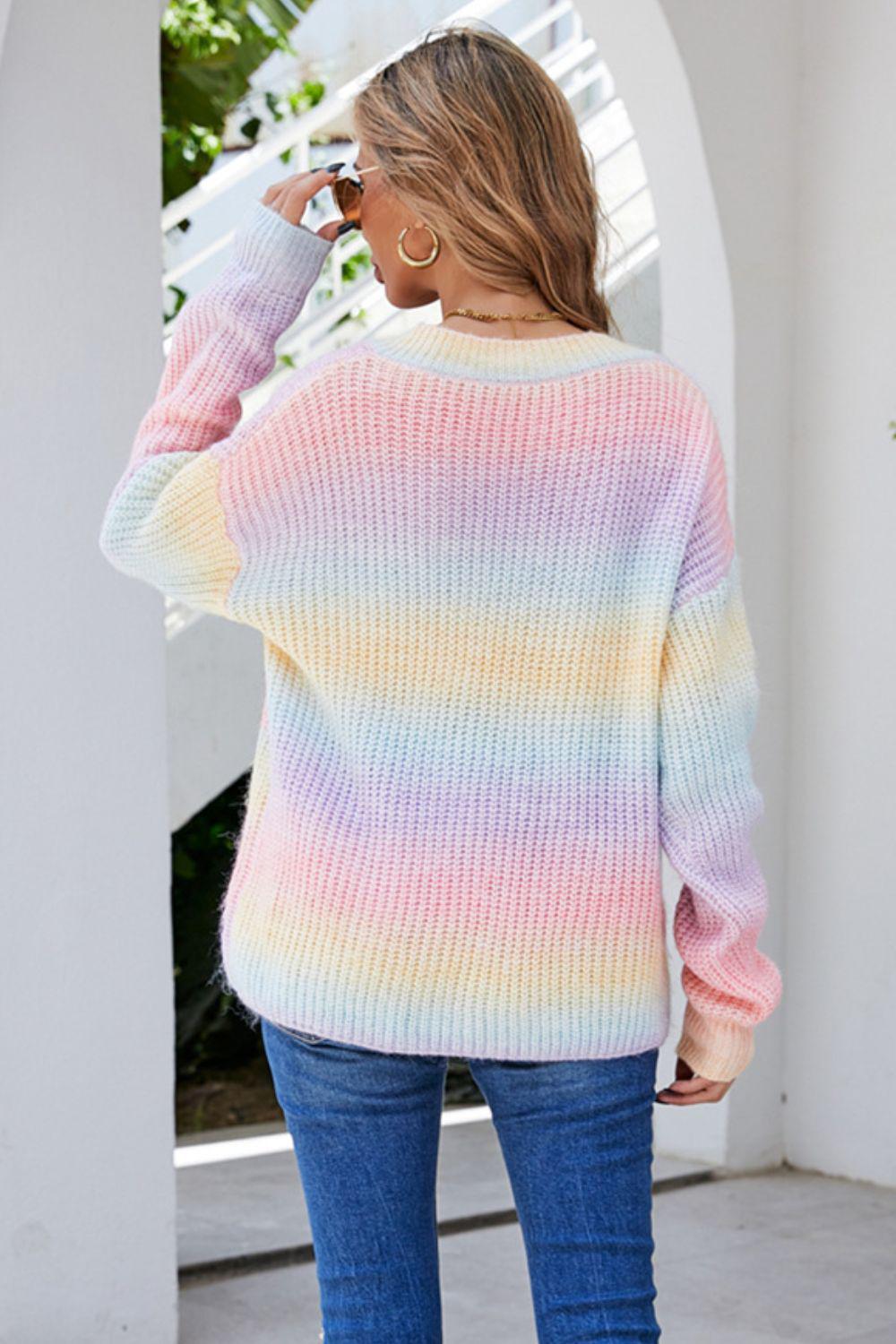 Multicolored V-Neck Rib-Knit Sweater-TOPS / DRESSES-[Adult]-[Female]-2022 Online Blue Zone Planet