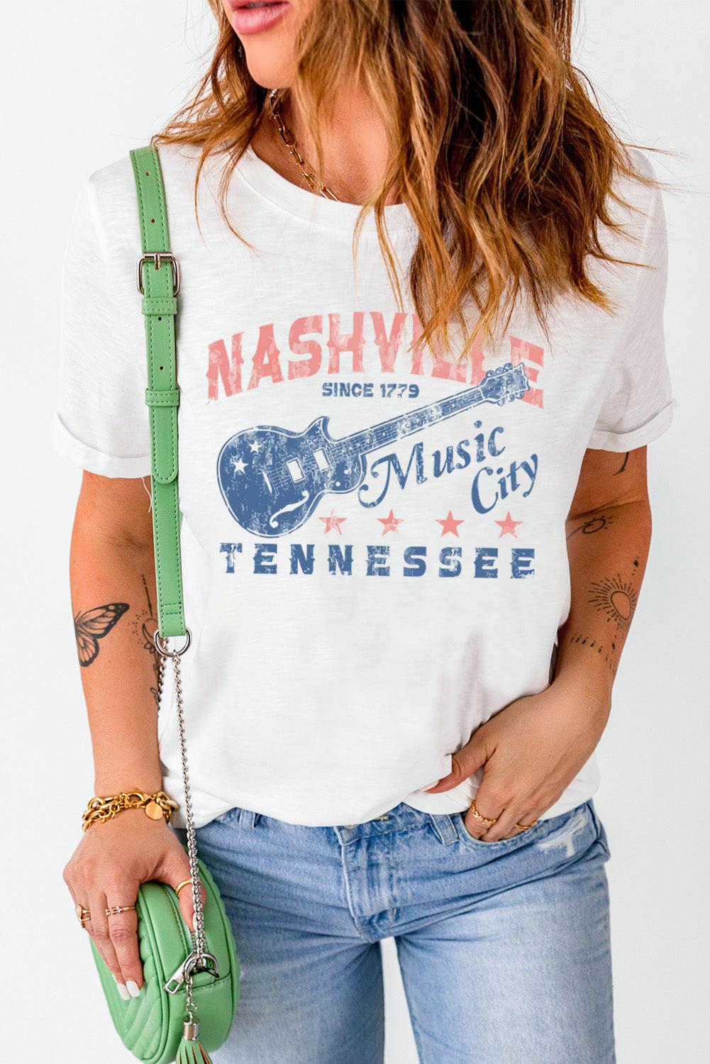 NASHVILLE TENNESSEE Guitar Graphic Tee Shirt BLUE ZONE PLANET