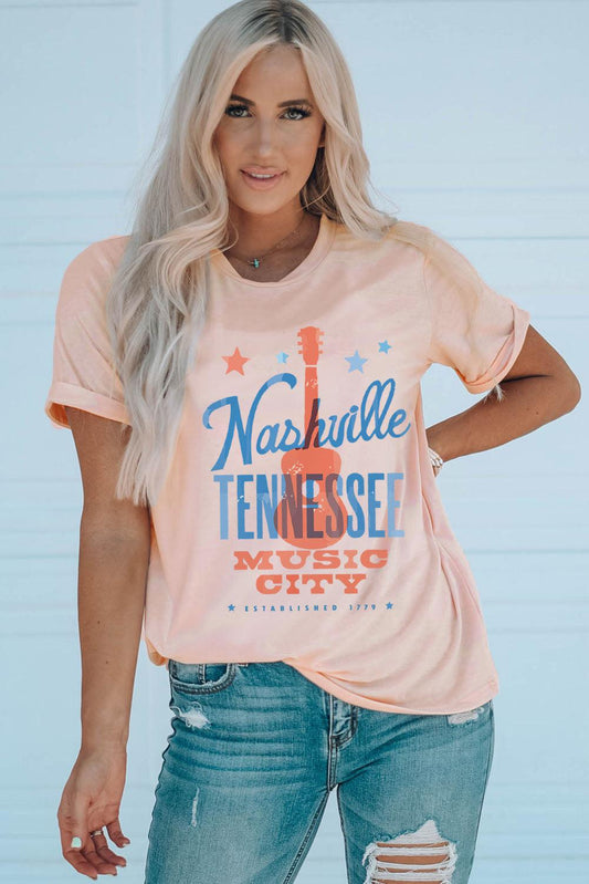 NASHVILLE TENNESSEE MUSIC CITY Cuffed Short Sleeve Tee BLUE ZONE PLANET