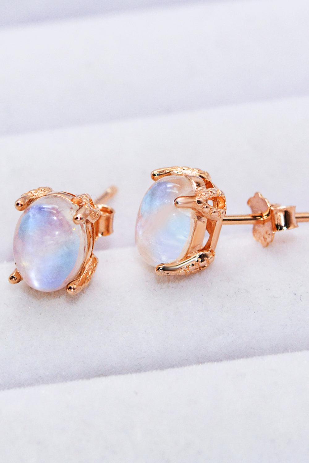 Natural Moonstone 4-Prong Stud Earrings-Earrings-[Adult]-[Female]-2022 Online Blue Zone Planet