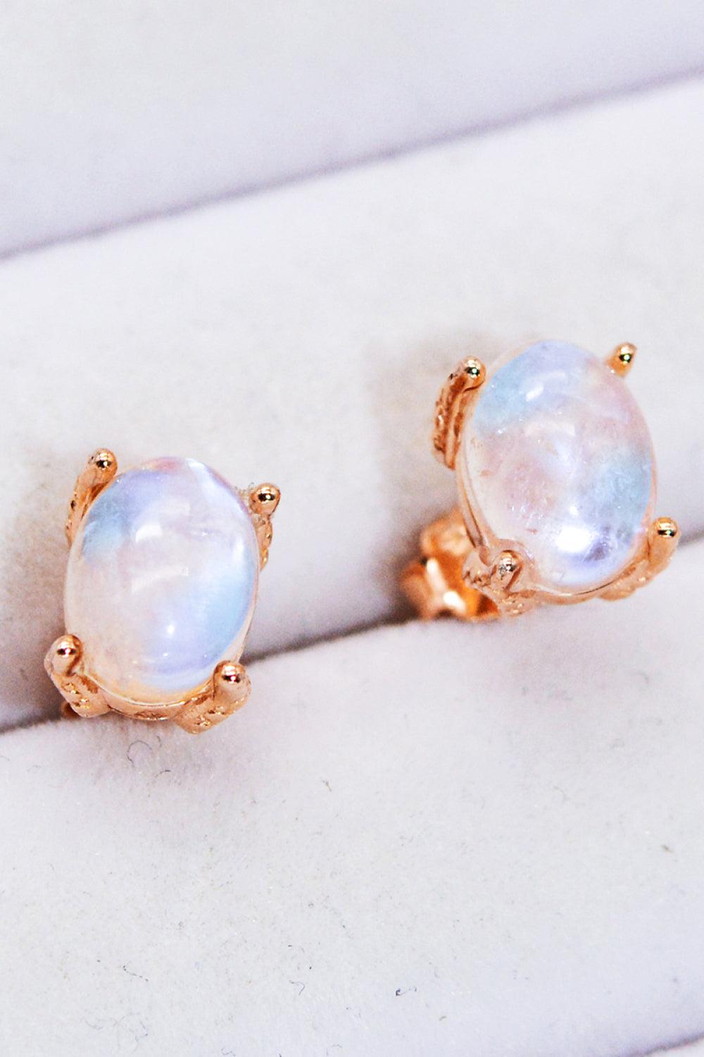 Natural Moonstone 4-Prong Stud Earrings-Earrings-[Adult]-[Female]-2022 Online Blue Zone Planet