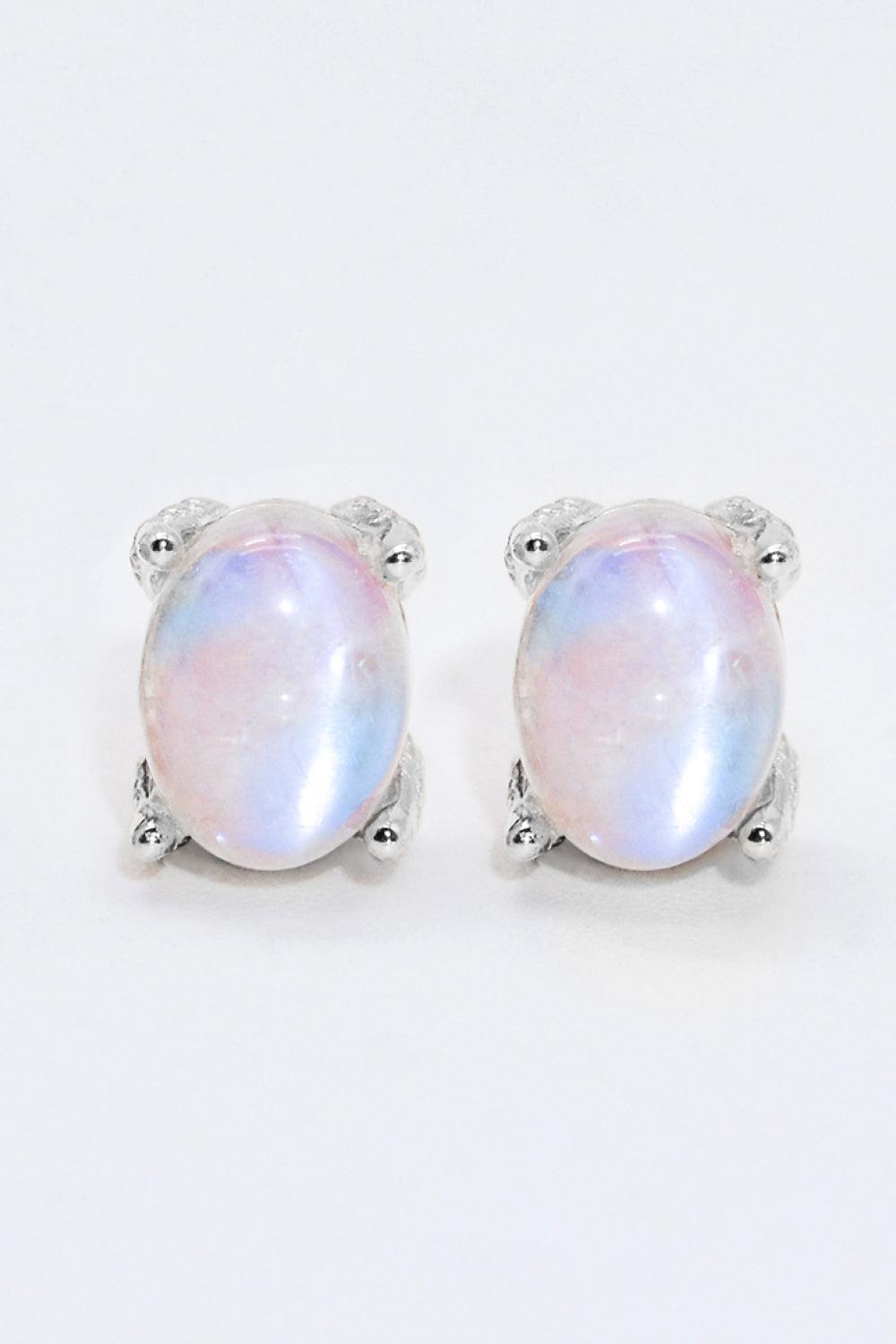 Natural Moonstone 4-Prong Stud Earrings-Earrings-[Adult]-[Female]-2022 Online Blue Zone Planet