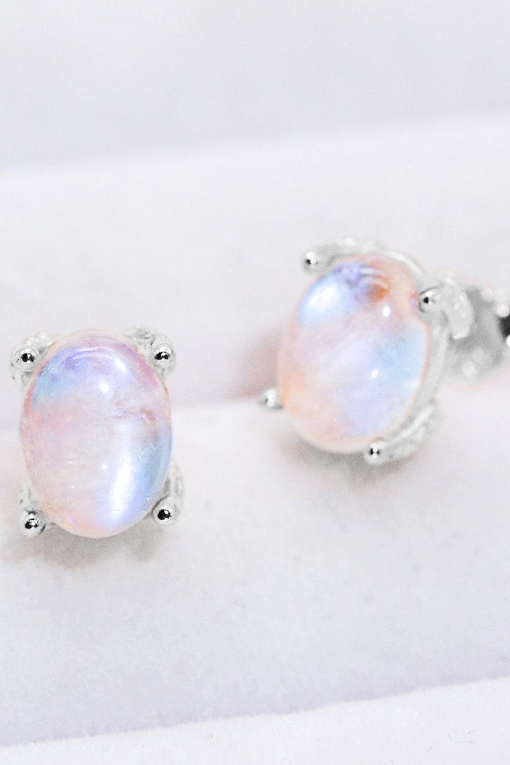 Natural Moonstone 4-Prong Stud Earrings-Earrings-[Adult]-[Female]-2022 Online Blue Zone Planet