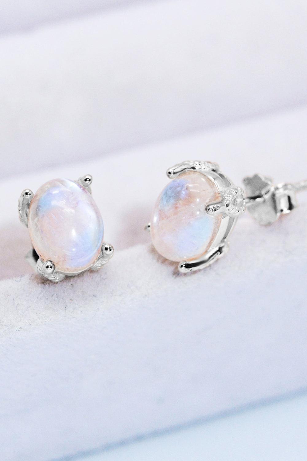 Natural Moonstone 4-Prong Stud Earrings-Earrings-[Adult]-[Female]-2022 Online Blue Zone Planet