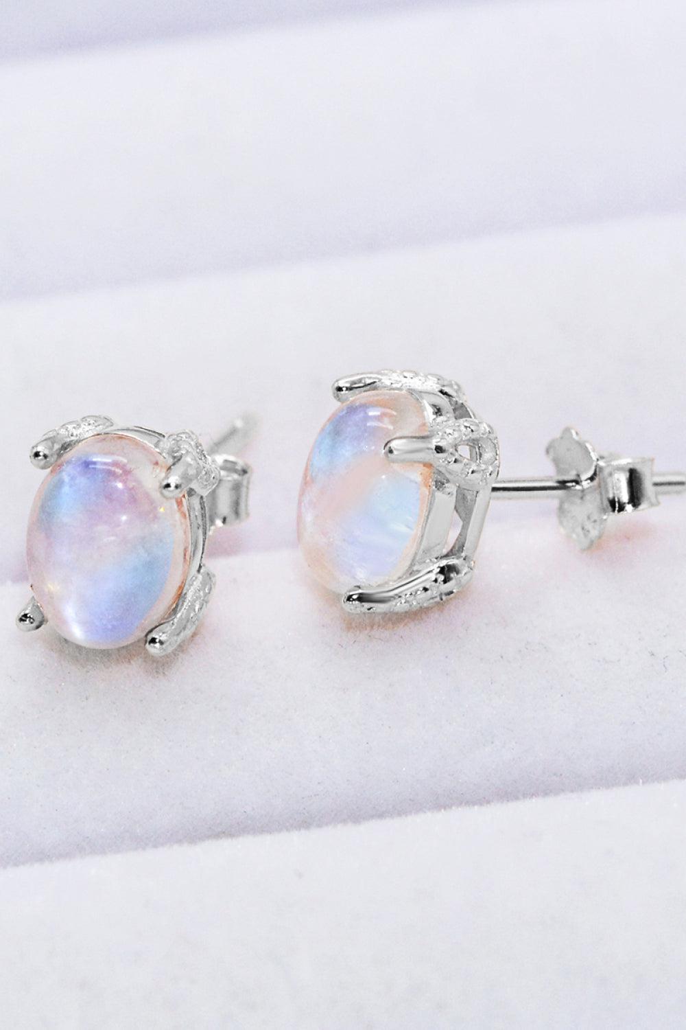 Natural Moonstone 4-Prong Stud Earrings-Earrings-[Adult]-[Female]-2022 Online Blue Zone Planet