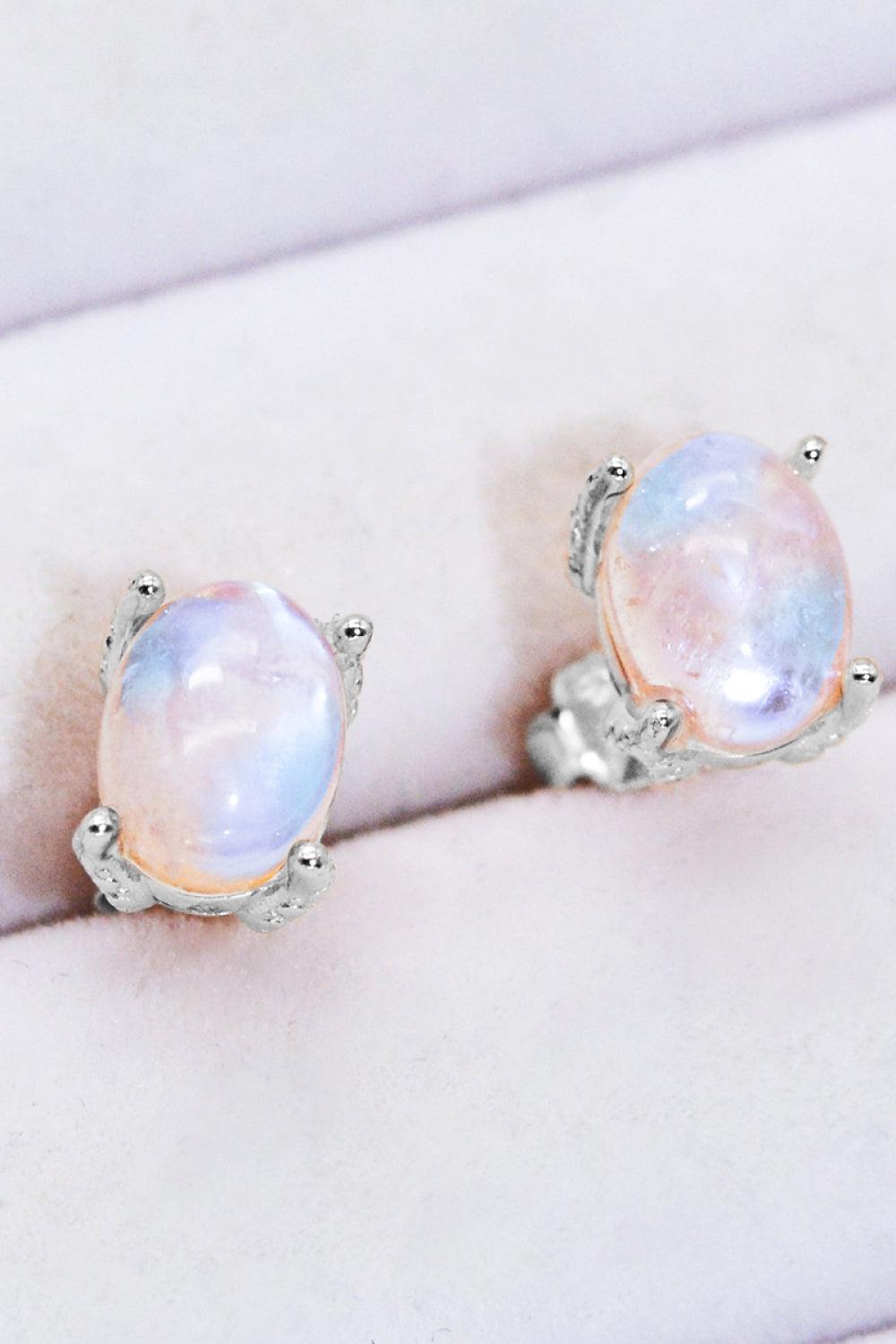 Natural Moonstone 4-Prong Stud Earrings-Earrings-[Adult]-[Female]-2022 Online Blue Zone Planet