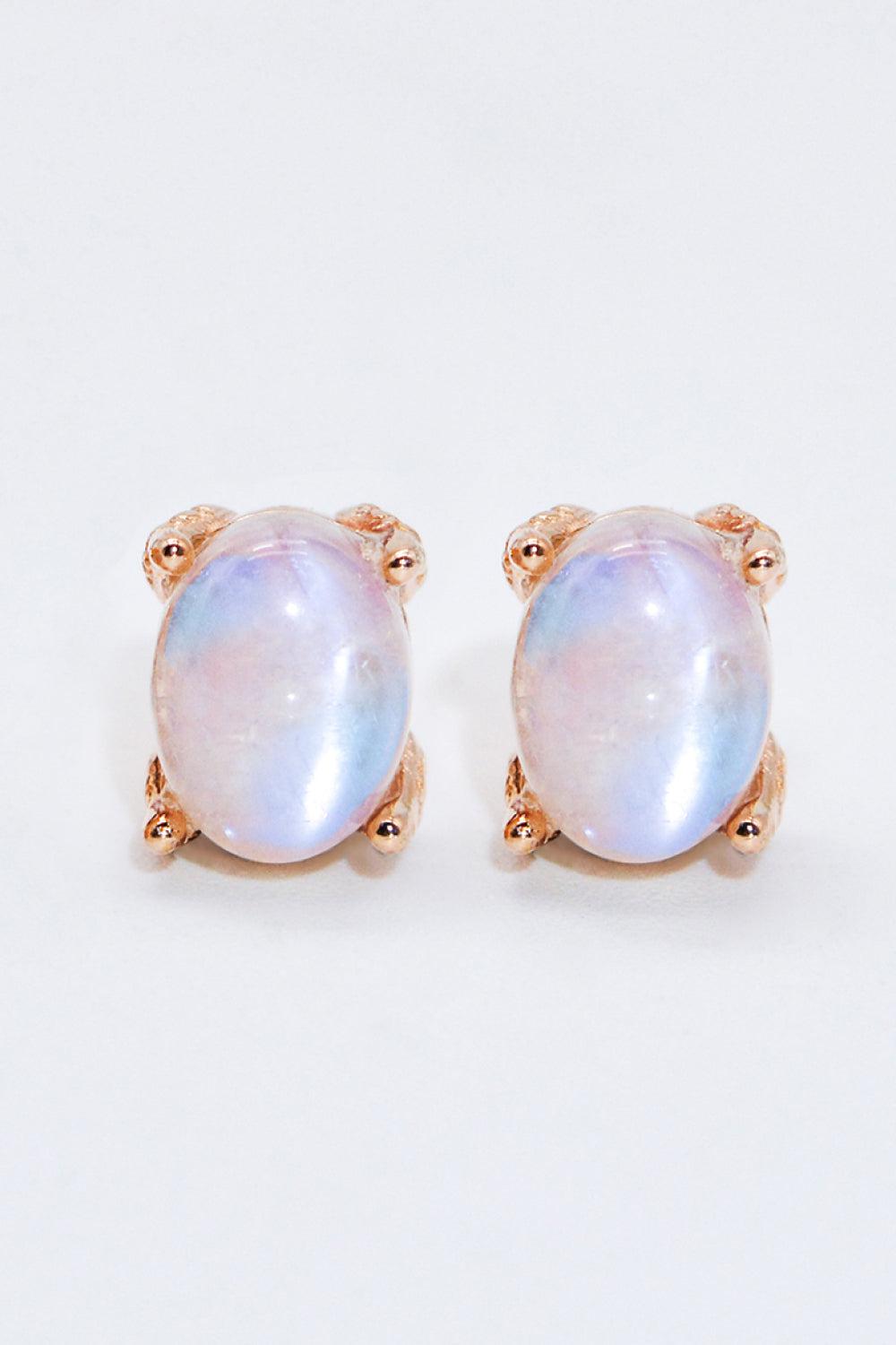 Natural Moonstone 4-Prong Stud Earrings-Earrings-[Adult]-[Female]-2022 Online Blue Zone Planet