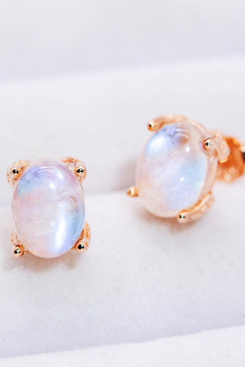 Natural Moonstone 4-Prong Stud Earrings-Earrings-[Adult]-[Female]-2022 Online Blue Zone Planet