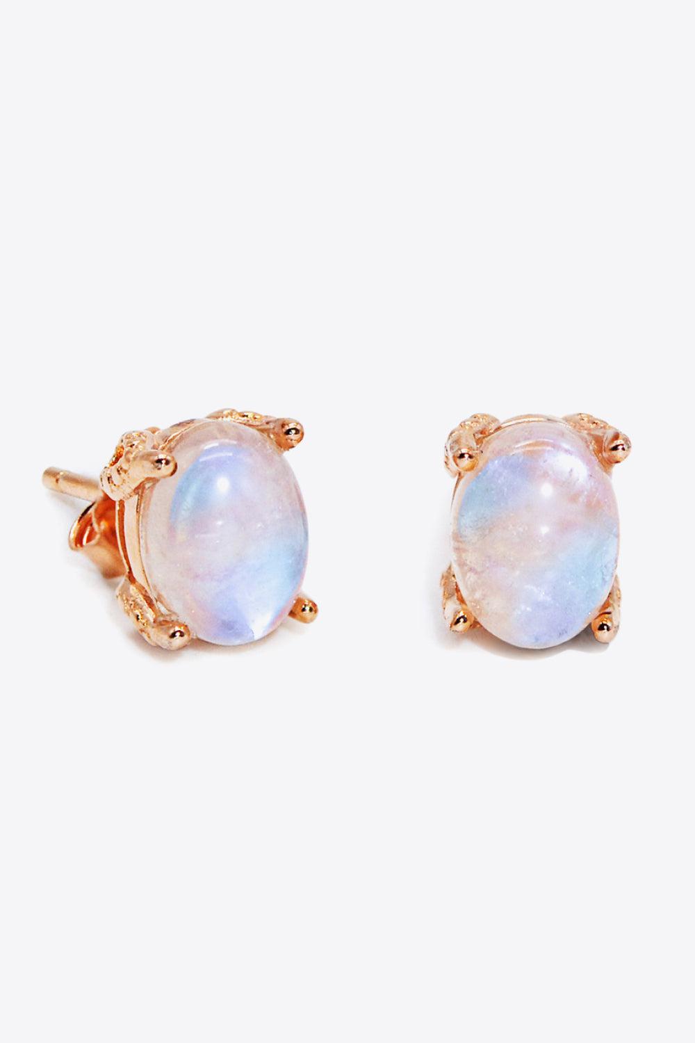 Natural Moonstone 4-Prong Stud Earrings-Earrings-[Adult]-[Female]-Rose Gold-One Size-2022 Online Blue Zone Planet