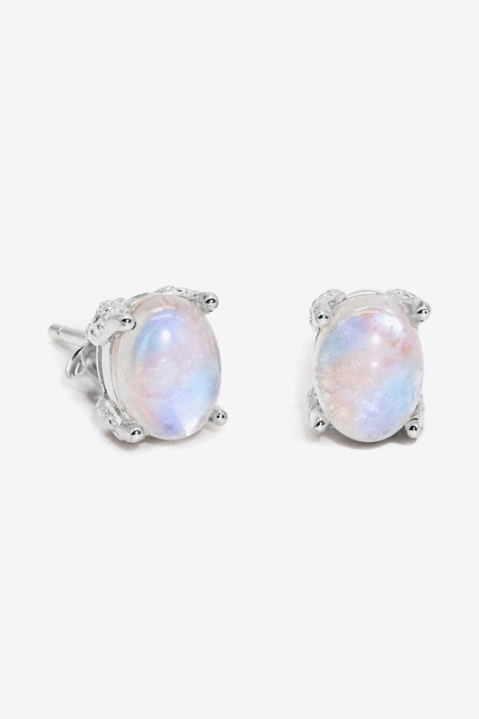 Natural Moonstone 4-Prong Stud Earrings-Earrings-[Adult]-[Female]-Silver-One Size-2022 Online Blue Zone Planet