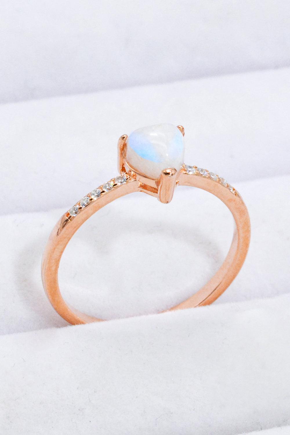 Natural Moonstone Heart 18K Rose Gold-Plated Ring BLUE ZONE PLANET