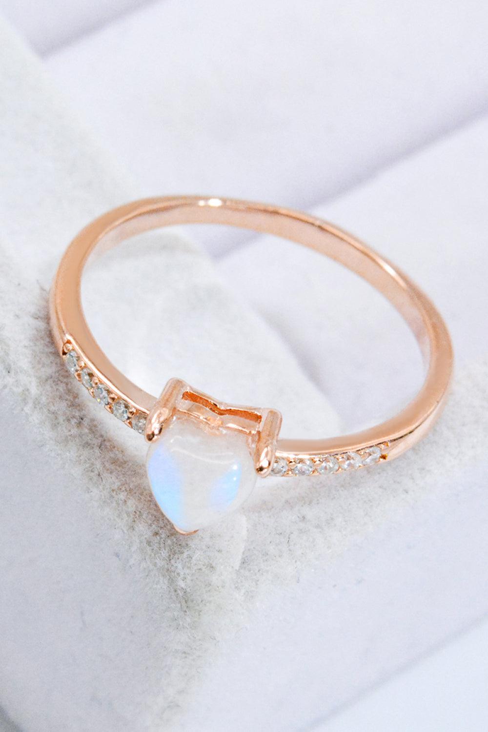 Natural Moonstone Heart 18K Rose Gold-Plated Ring BLUE ZONE PLANET
