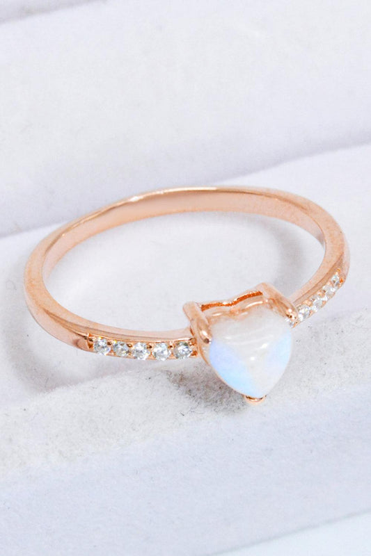 Natural Moonstone Heart 18K Rose Gold-Plated Ring BLUE ZONE PLANET