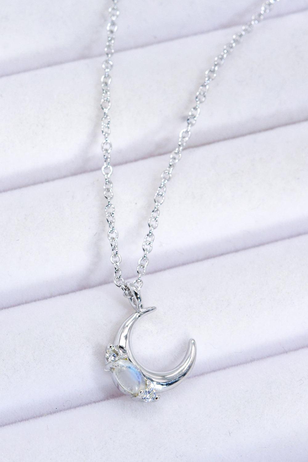 Natural Moonstone Moon Pendant Necklace BLUE ZONE PLANET