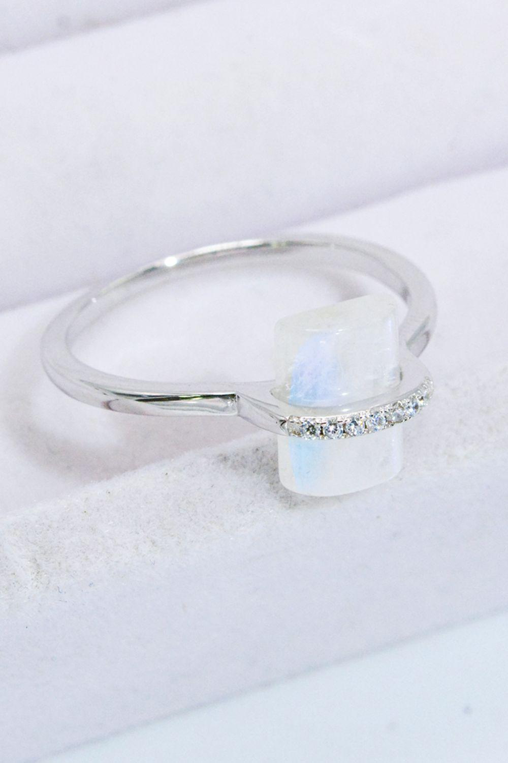 Natural Moonstone Platinum-Plated Ring BLUE ZONE PLANET