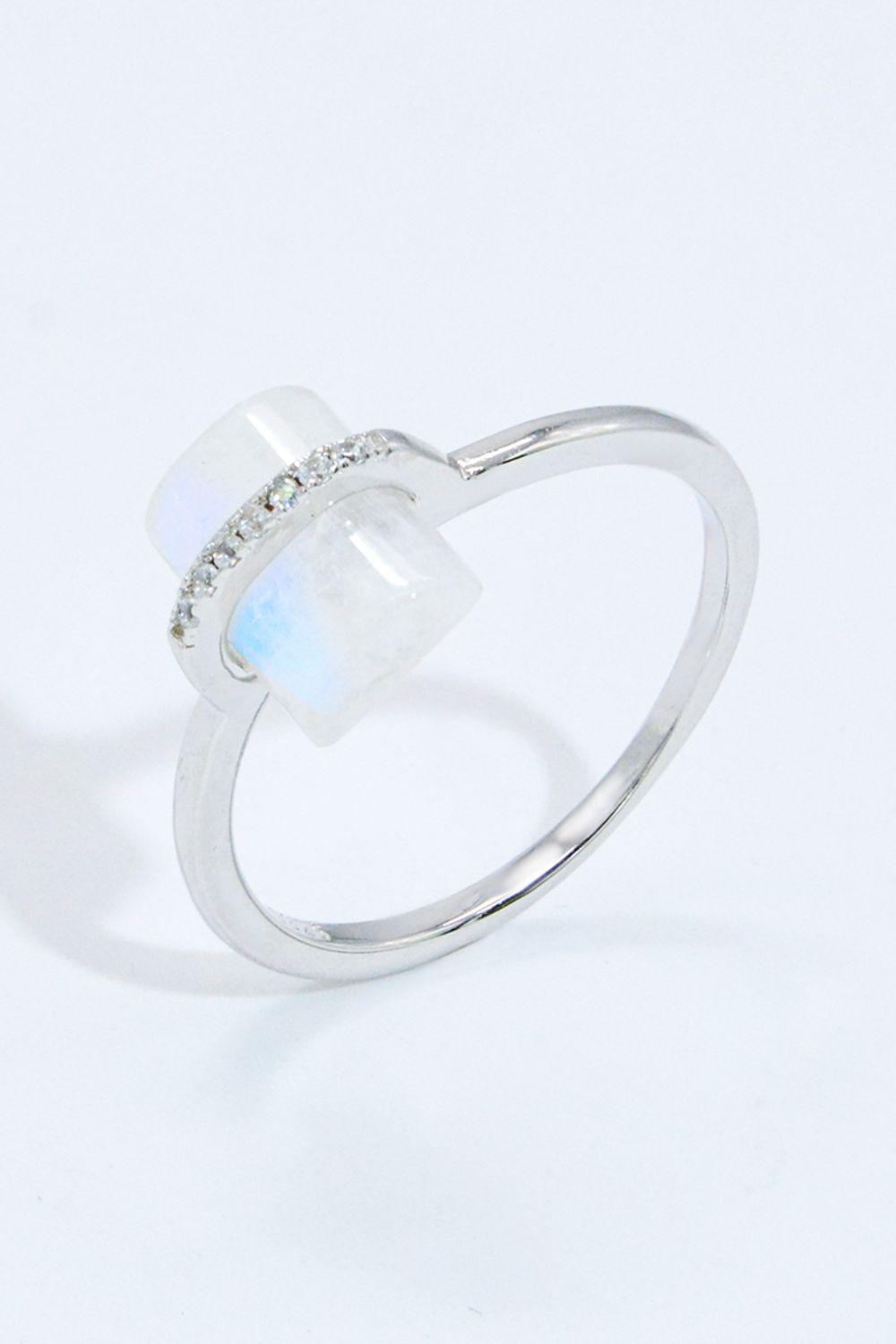 Natural Moonstone Platinum-Plated Ring BLUE ZONE PLANET