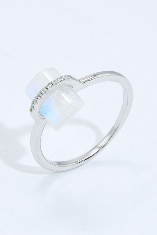 Natural Moonstone Platinum-Plated Ring BLUE ZONE PLANET