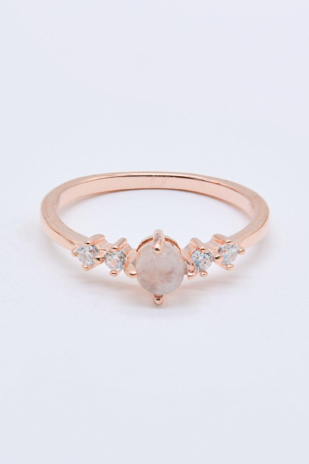 Natural Moonstone and Zircon 18K Rose Gold-Plated Ring BLUE ZONE PLANET