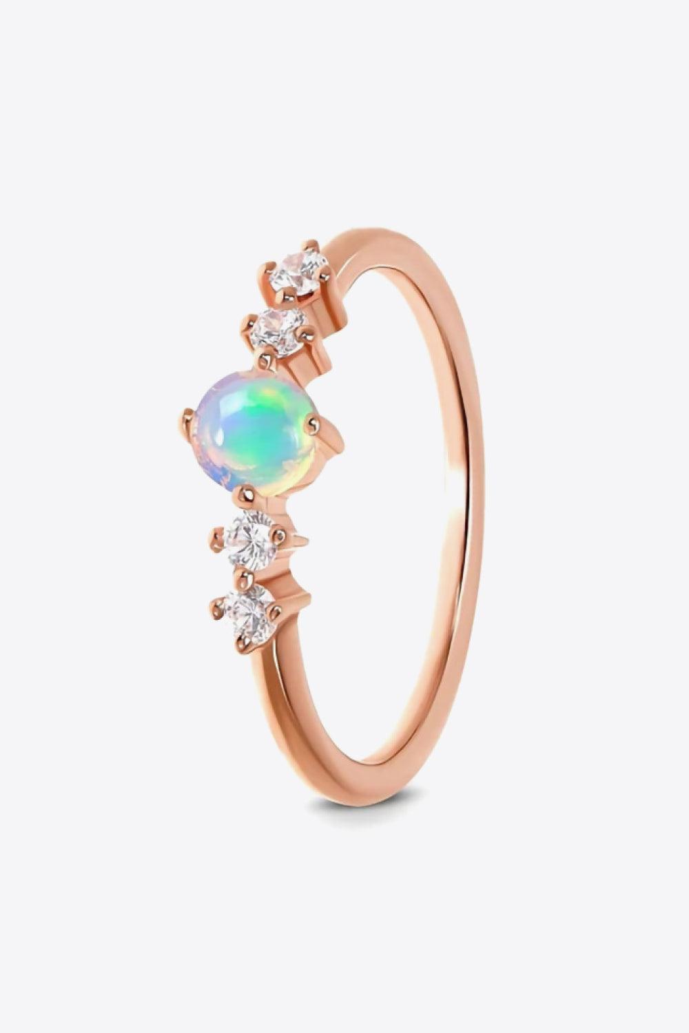 Natural Moonstone and Zircon 18K Rose Gold-Plated Ring BLUE ZONE PLANET