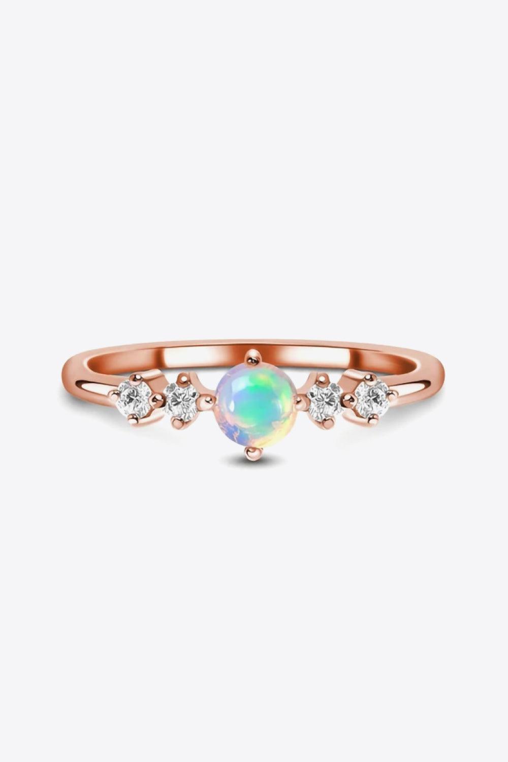 Natural Moonstone and Zircon 18K Rose Gold-Plated Ring BLUE ZONE PLANET